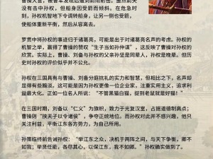 《深度解析：放开那三国3中孙权的优缺点详评》