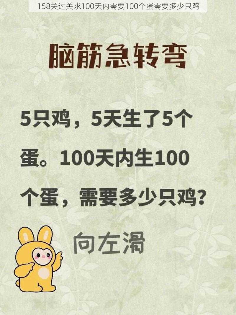 158关过关求100天内需要100个蛋需要多少只鸡