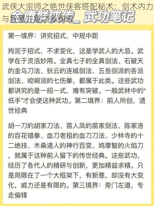 武侠大宗师之绝世侠客搭配秘术：剑术内力与智慧并重之道探索