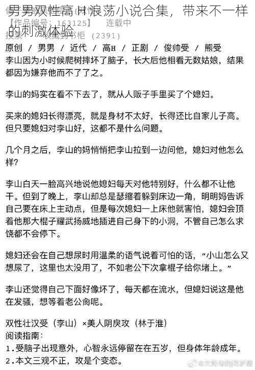 男男双性高 H 浪荡小说合集，带来不一样的刺激体验