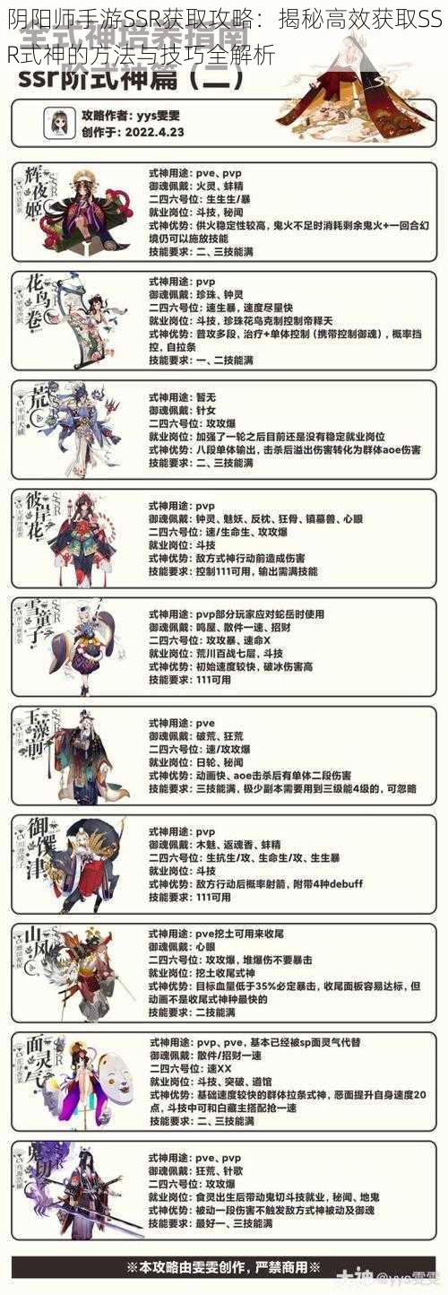 阴阳师手游SSR获取攻略：揭秘高效获取SSR式神的方法与技巧全解析