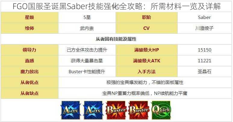 FGO国服圣诞黑Saber技能强化全攻略：所需材料一览及详解