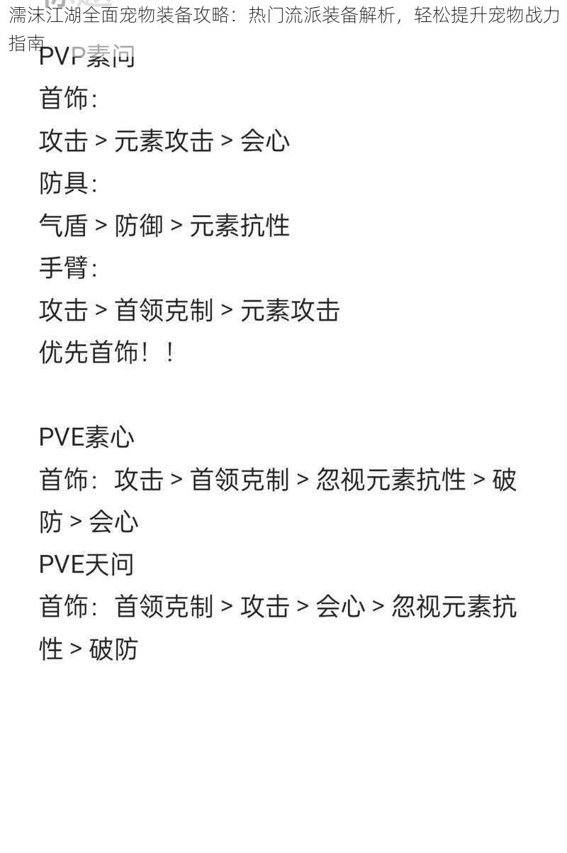 濡沫江湖全面宠物装备攻略：热门流派装备解析，轻松提升宠物战力指南