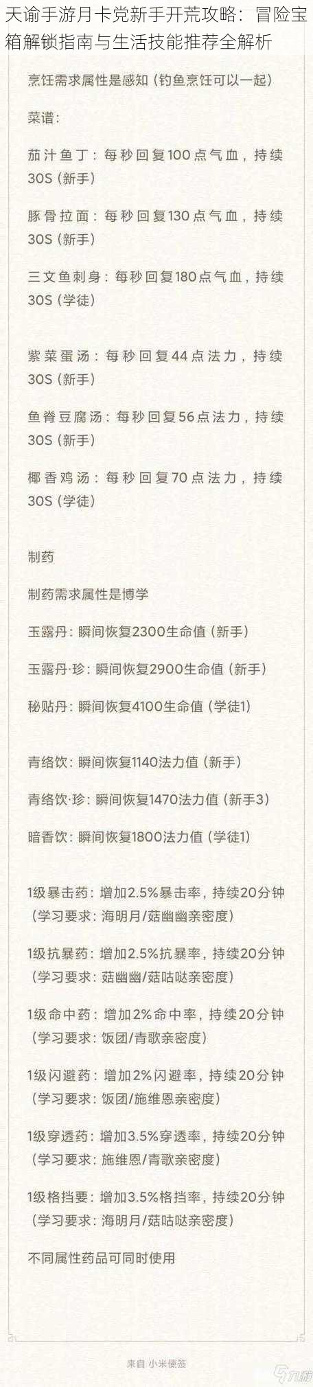 天谕手游月卡党新手开荒攻略：冒险宝箱解锁指南与生活技能推荐全解析