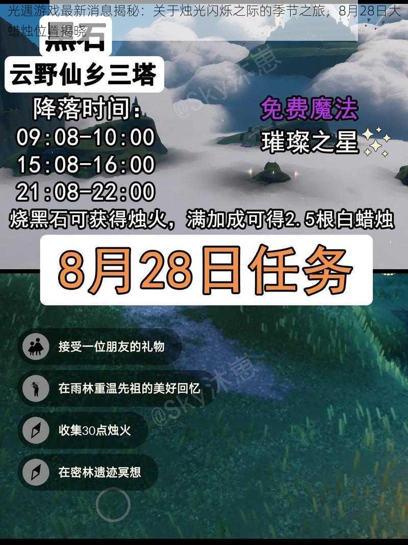 光遇游戏最新消息揭秘：关于烛光闪烁之际的季节之旅，8月28日大蜡烛位置揭晓