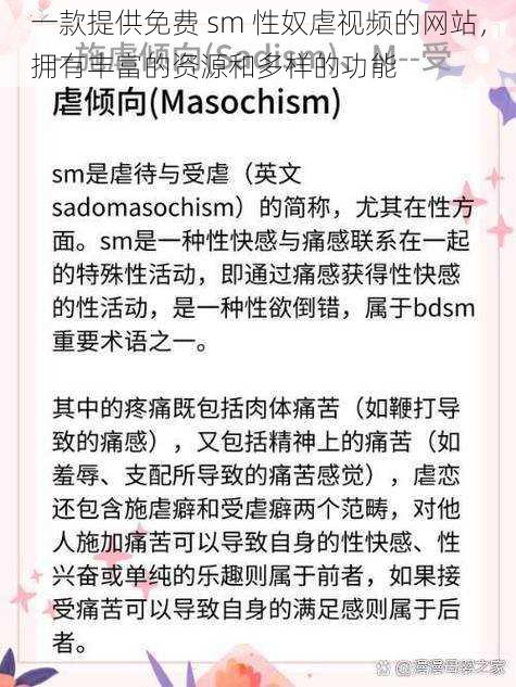 一款提供免费 sm 性奴虐视频的网站，拥有丰富的资源和多样的功能