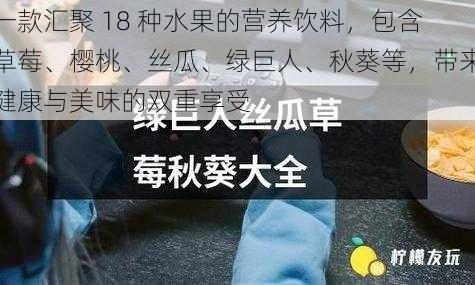 一款汇聚 18 种水果的营养饮料，包含草莓、樱桃、丝瓜、绿巨人、秋葵等，带来健康与美味的双重享受