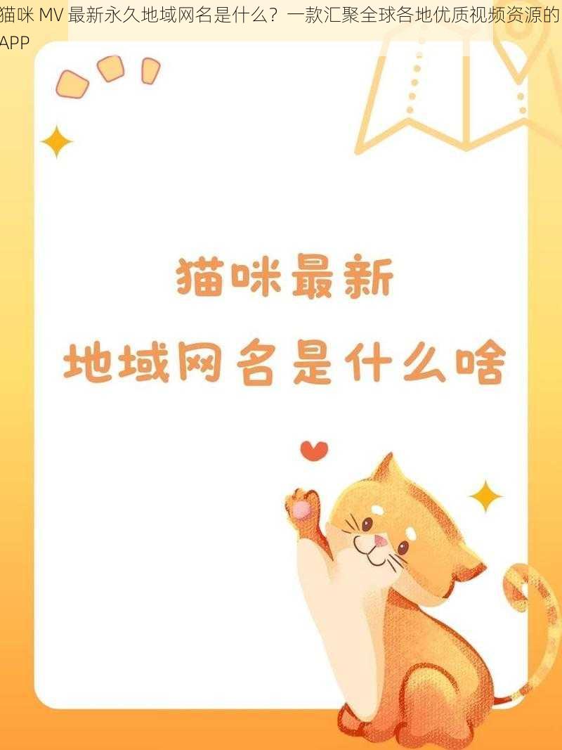 猫咪 MV 最新永久地域网名是什么？一款汇聚全球各地优质视频资源的 APP