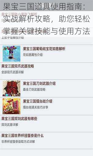 果宝三国道具使用指南：实战解析攻略，助您轻松掌握关键技能与使用方法