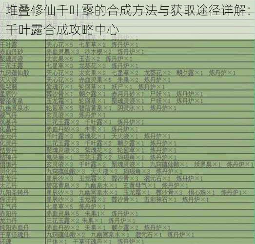 堆叠修仙千叶露的合成方法与获取途径详解：千叶露合成攻略中心