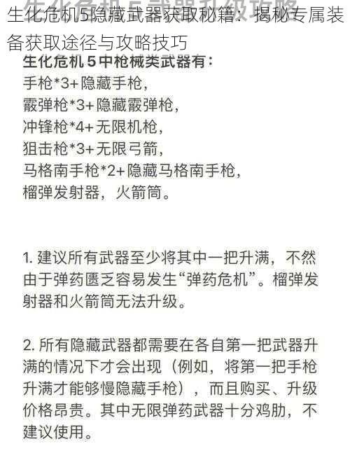 生化危机5隐藏武器获取秘籍：揭秘专属装备获取途径与攻略技巧