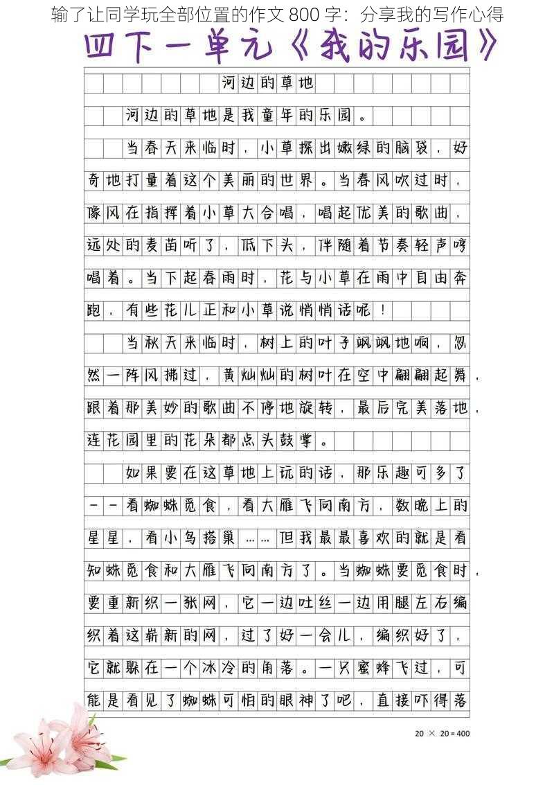 输了让同学玩全部位置的作文 800 字：分享我的写作心得