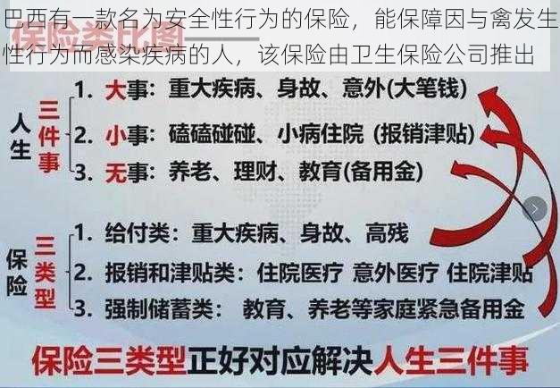 巴西有一款名为安全性行为的保险，能保障因与禽发生性行为而感染疾病的人，该保险由卫生保险公司推出