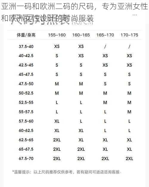亚洲一码和欧洲二码的尺码，专为亚洲女性和欧洲女性设计的时尚服装