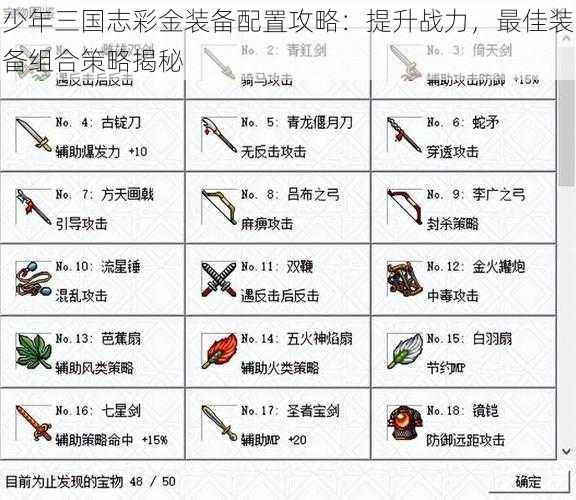 少年三国志彩金装备配置攻略：提升战力，最佳装备组合策略揭秘