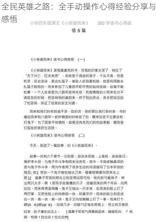 全民英雄之路：全手动操作心得经验分享与感悟