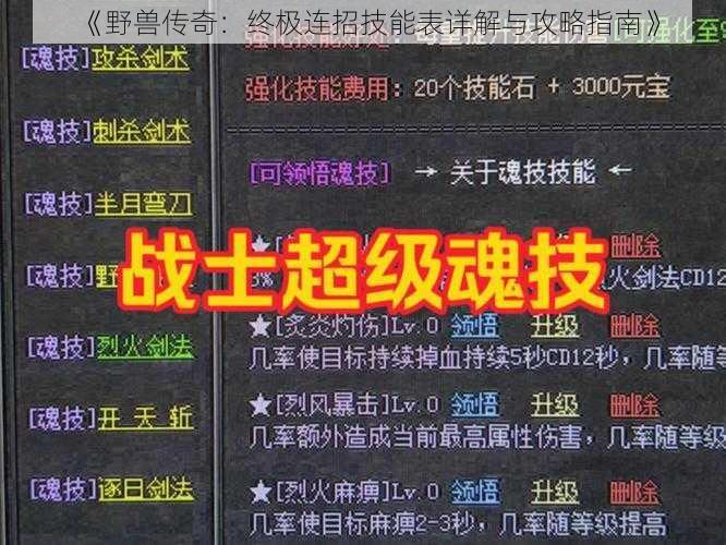 《野兽传奇：终极连招技能表详解与攻略指南》