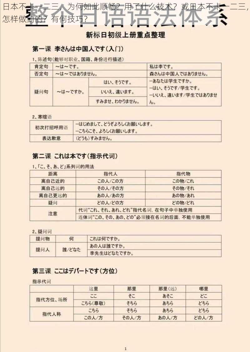 日本不卡一二三，为何如此顺畅？用了什么技术？或日本不卡一二三，怎样做到的？有何技巧？