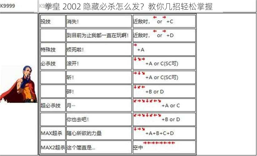 拳皇 2002 隐藏必杀怎么发？教你几招轻松掌握